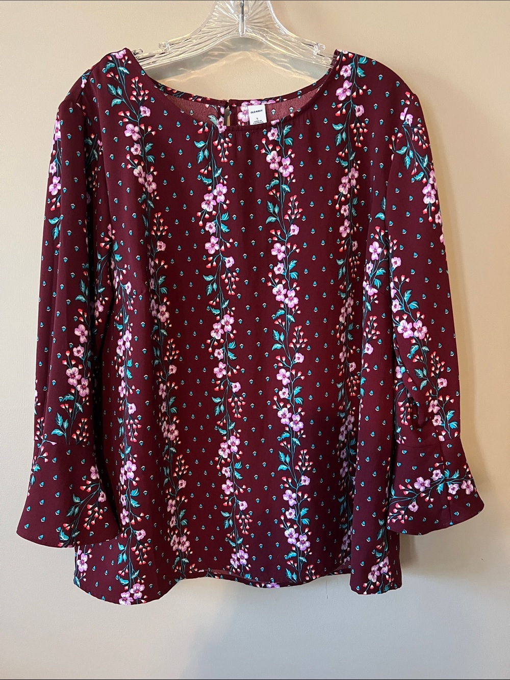 Old Navy Burgundy Floral Long-Sleeve Blouse